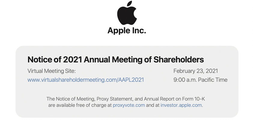 apple shareholders calendar 2021